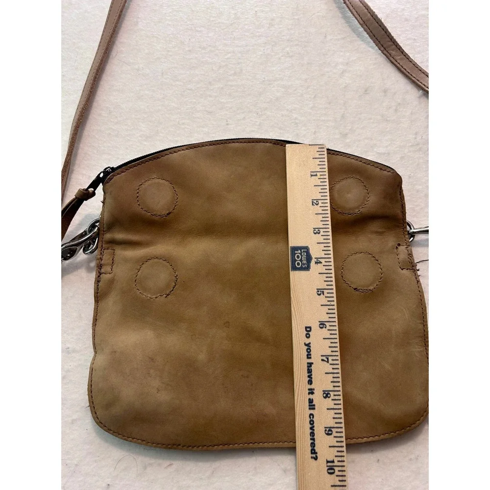 Tan Leather Cowhide Hair On Hide Foldover Crossbody Wristlet Bag